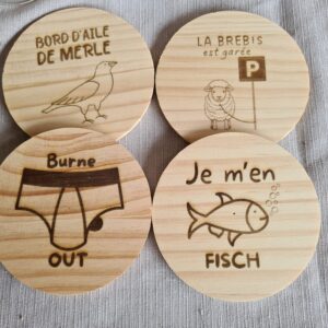 Sous bock humour en bois gravé